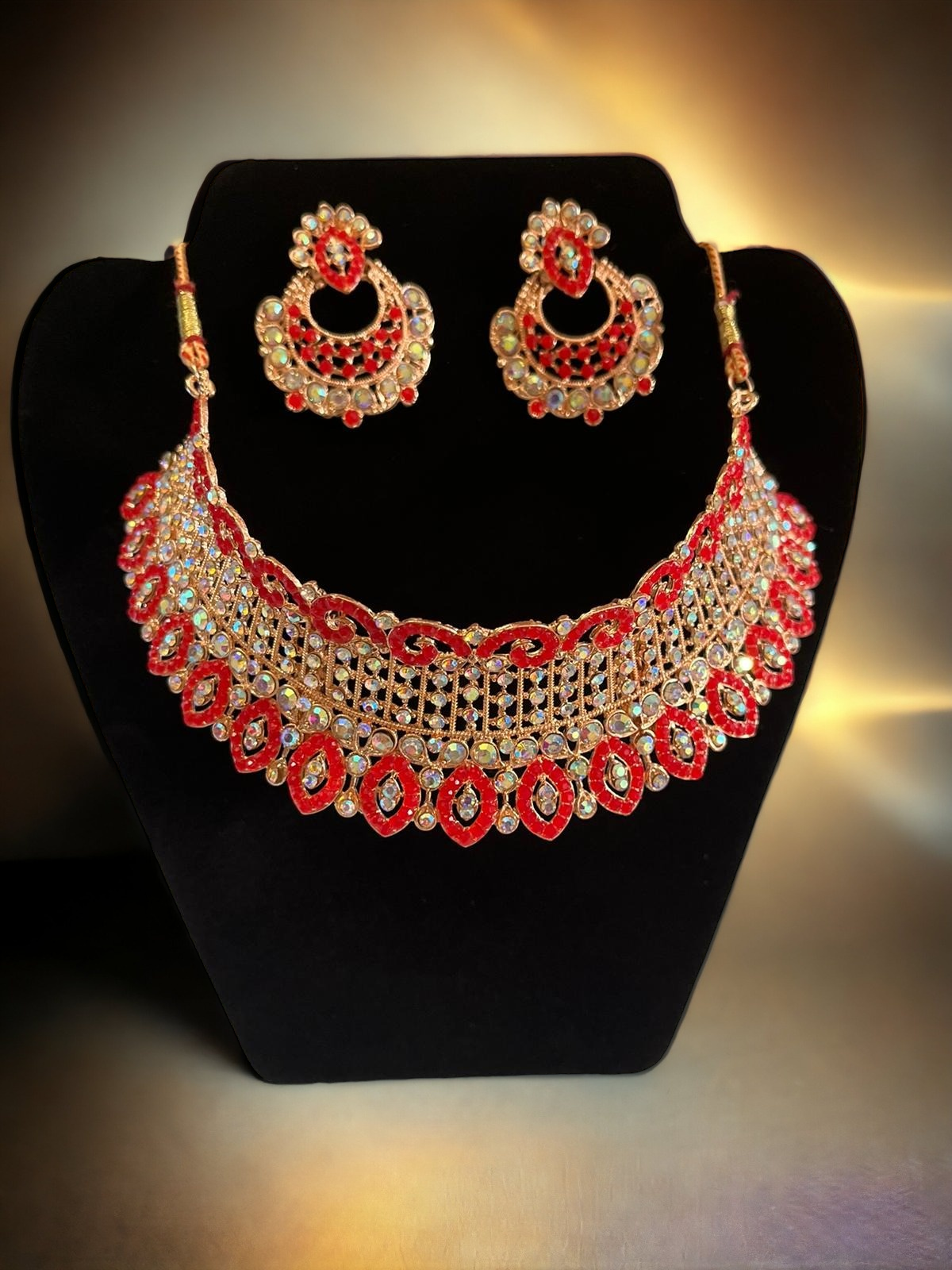 Fashion Punjabi Traditional Jewelry Set with Red Clear Stone Work 57380 DesiClik USA